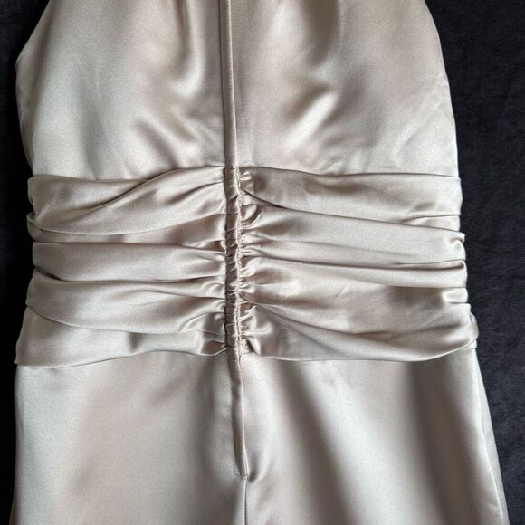 Davids Bridal Satin Halter Evening Dress Womens 8 Champagne Formal Bridal Party - Picture 10 of 16